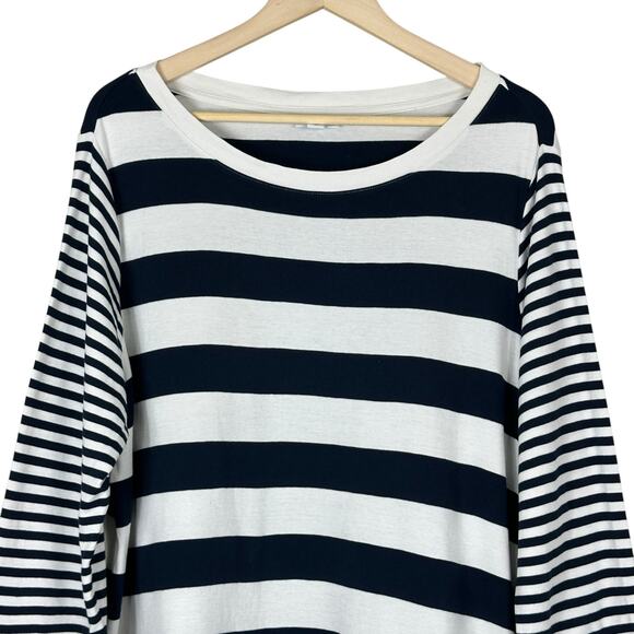J. Jill Tunic Top Womens XL Navy White Stripe Organic Cotton Nautical Coastal - Picture 3 of 7
